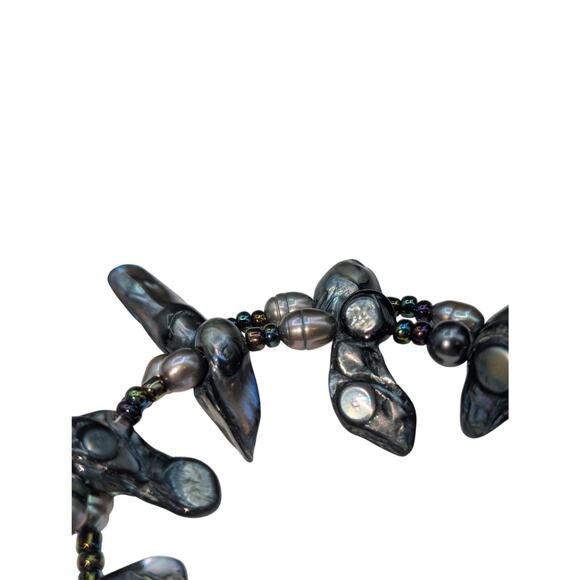 Genuine Gray Multi-Color Freshwater & Blister Pearl Wire Wrap Beaded Bracelet - Picture 5 of 10